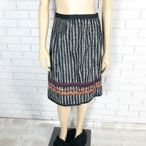 Edme & Esyllte Anthropologie Black White Ikat Embroidered Border Skirt Size 4